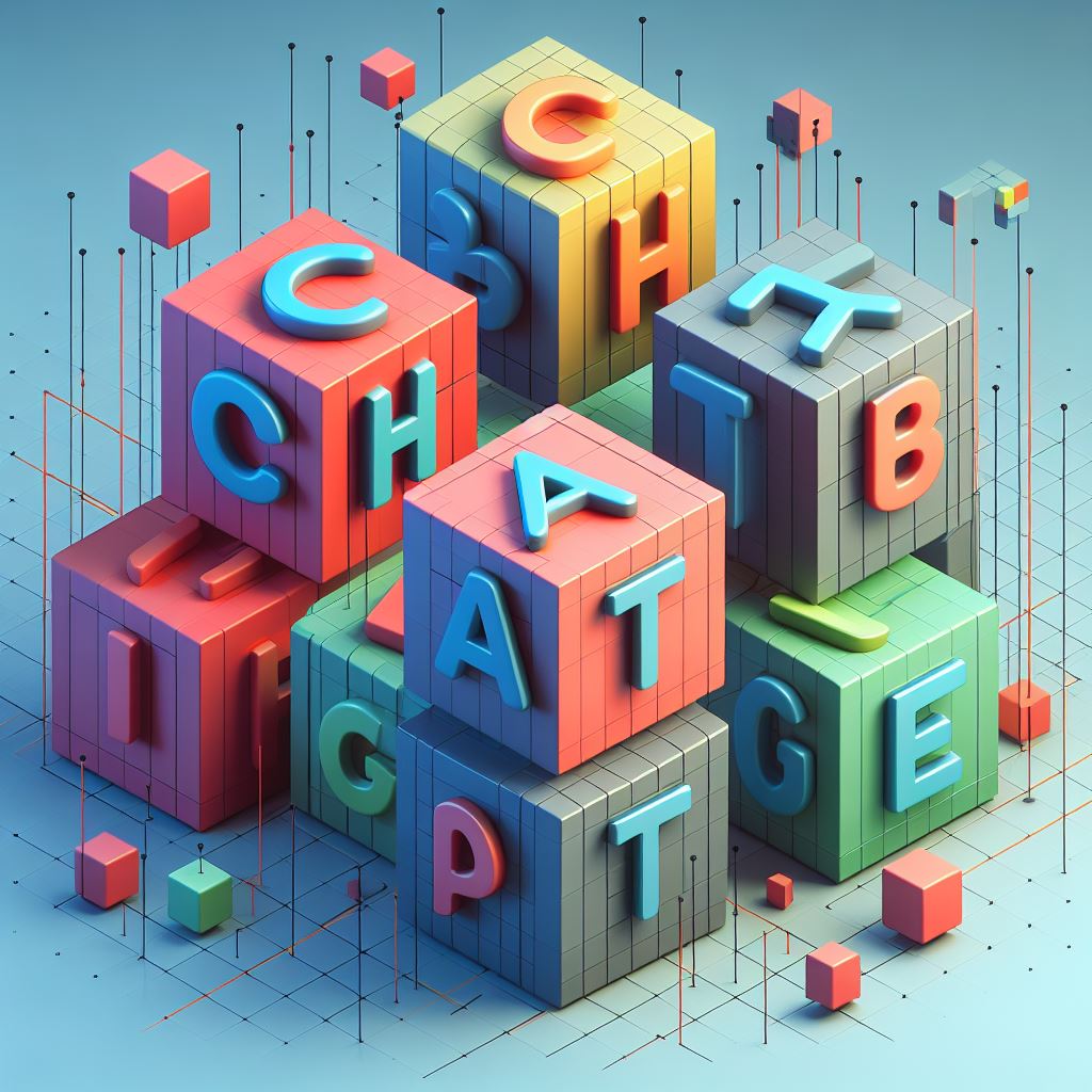 Mehrere bunte Buchstabenwürfel, die zusammen das Wort ChatGPT bilden.